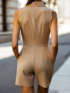 Chic Lapel Collar Romper with Asymmetric Wrap Front