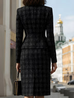 Plaid Peplum Jacket And Pencil Skirt Set