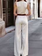 Sleeveless Wide-Leg Jumpsuit With Asymmetric Buttons