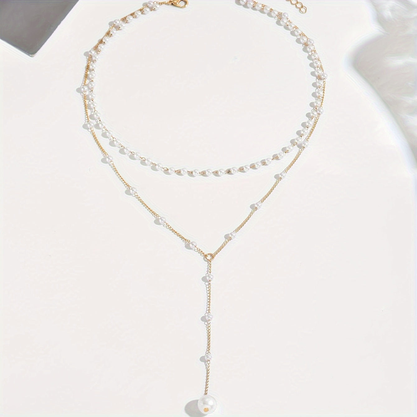 Eliana | Elegant Double-Layer Faux Pearl Tassel Necklace