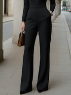 Lace-Panel Long-Sleeve Tailored Jumpsuit