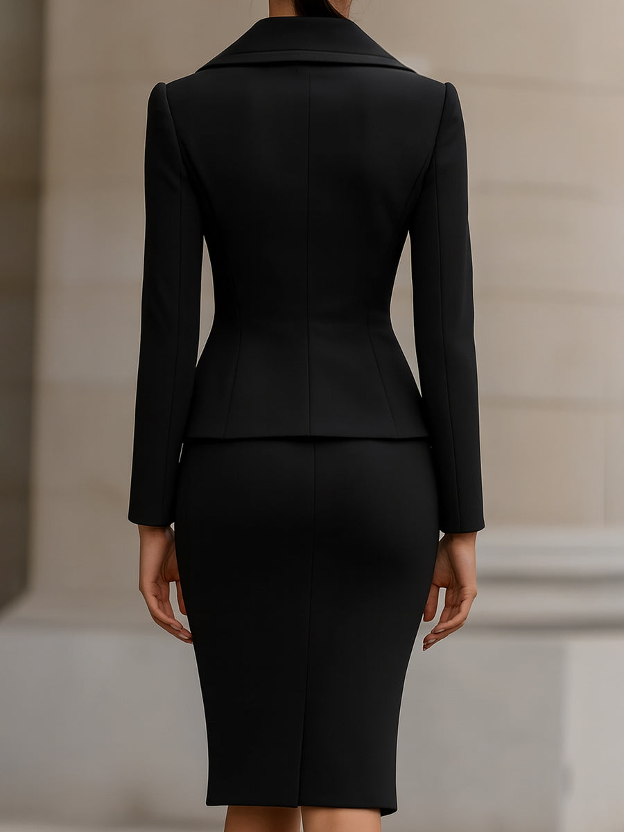 Elegant Two-Piece Suit With Tailored Blazer And Pencil Skirt