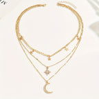 Rhea | Layered Boho Gold Necklace with Star & Moon Pendants