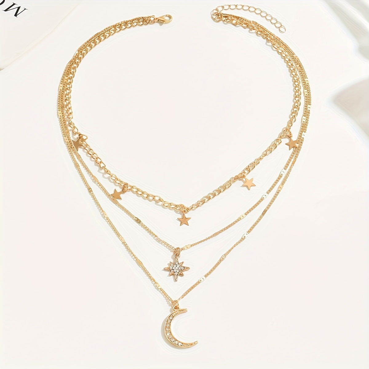 Rhea | Layered Boho Gold Necklace with Star & Moon Pendants