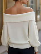 Off-Shoulder Knit Sweater With Folded Collar