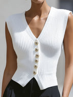 Sculpted Knit Button Vest Top