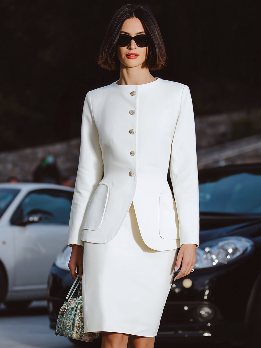 Elegant Tailored Skirt Suit With Sculpted Peplum Jacket