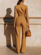 Camel Tailored Zip-Front Jumpsuit