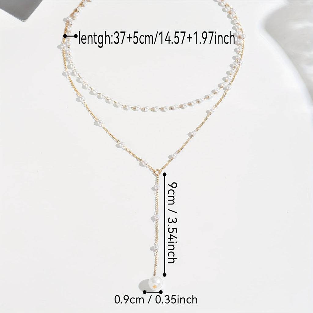 Eliana | Elegant Double-Layer Faux Pearl Tassel Necklace