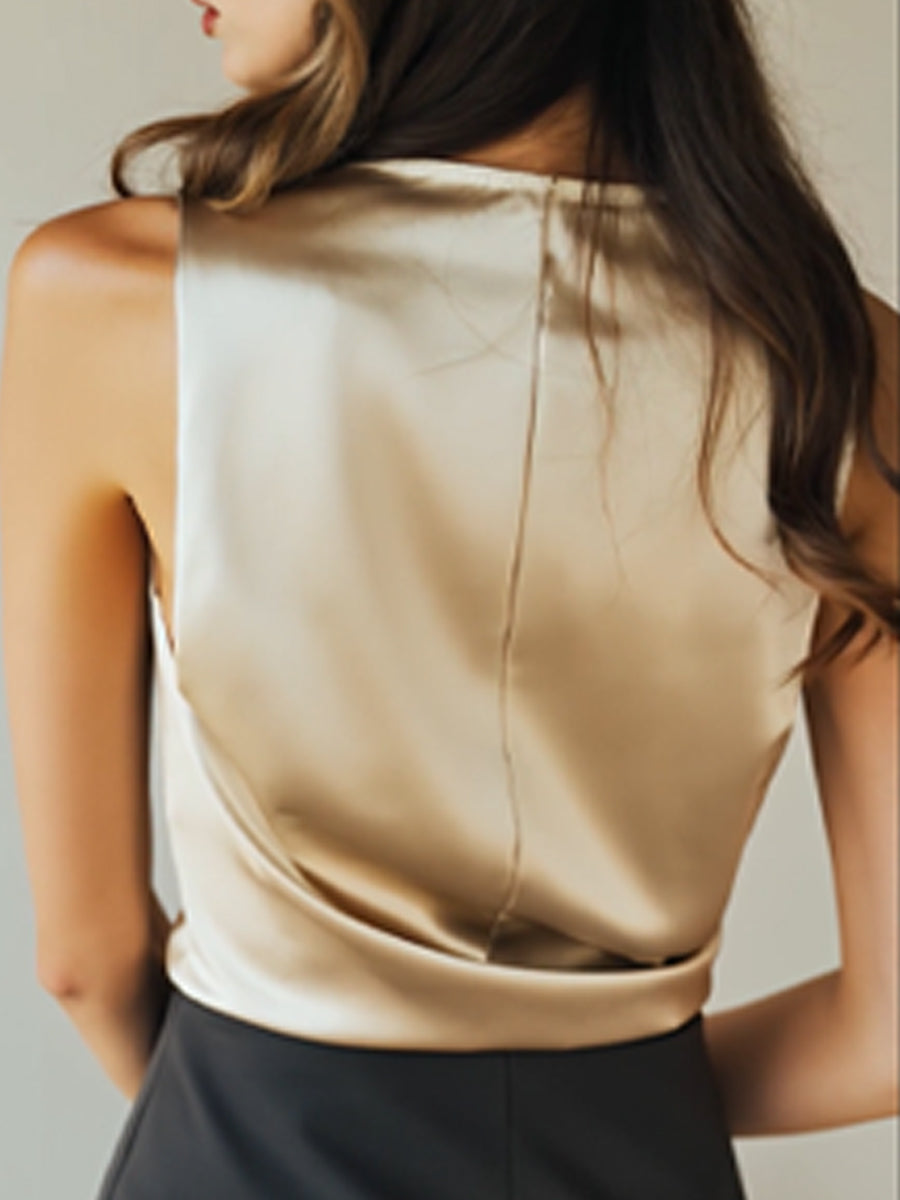 Ivory Satin Top with Elegant Drape Details