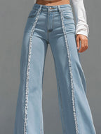 High-Waisted Light Blue Flared Jeans With Raw Edge Seams