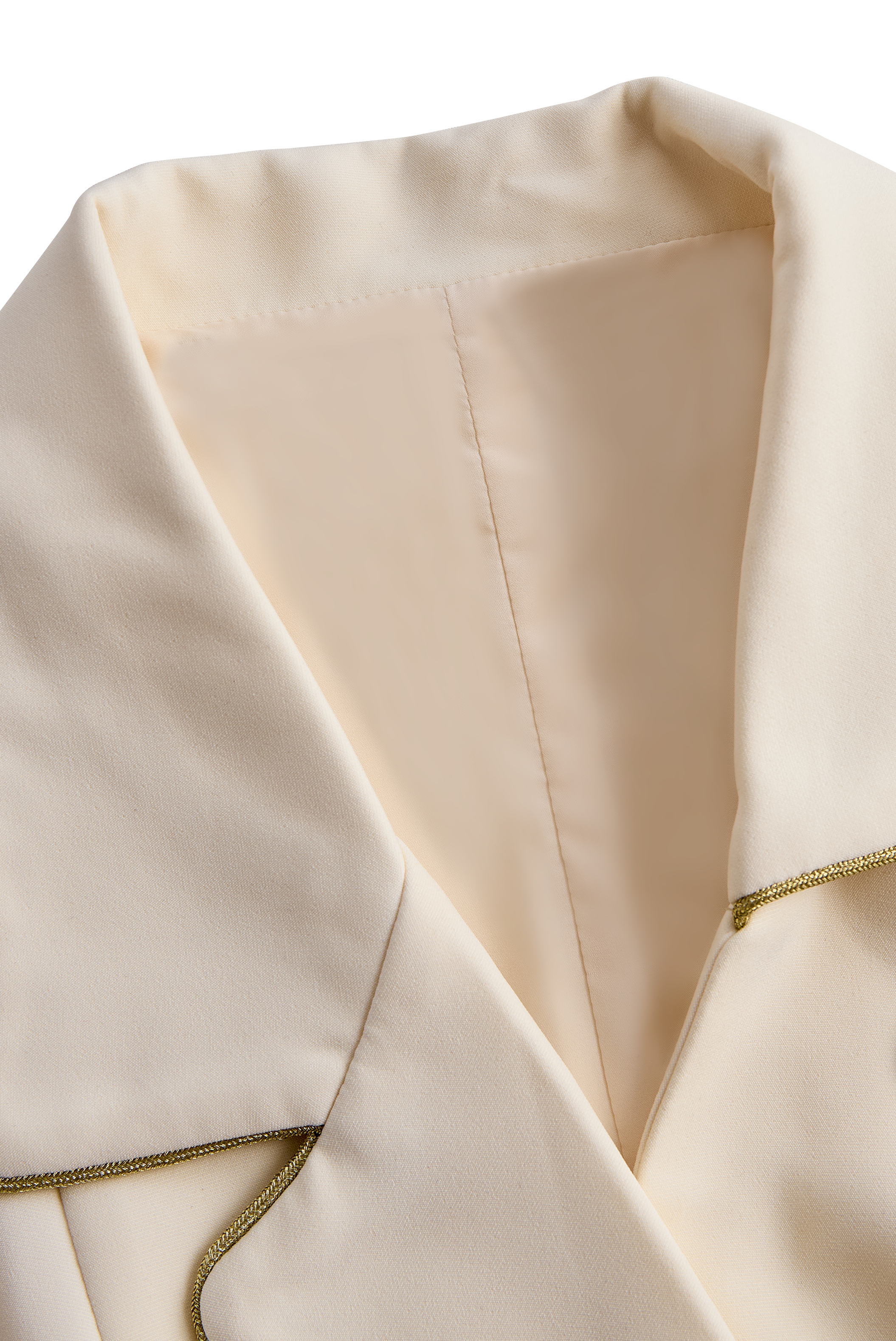 White Sleeveless Blazer Romper With Gold Trim