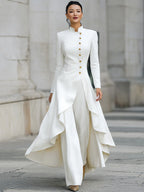 Elegant Front-buttons Long Blazer And Pants Set