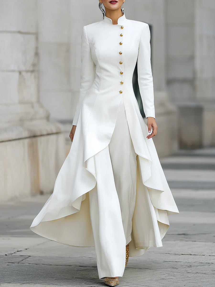 Elegant Front-buttons Long Blazer And Pants Set