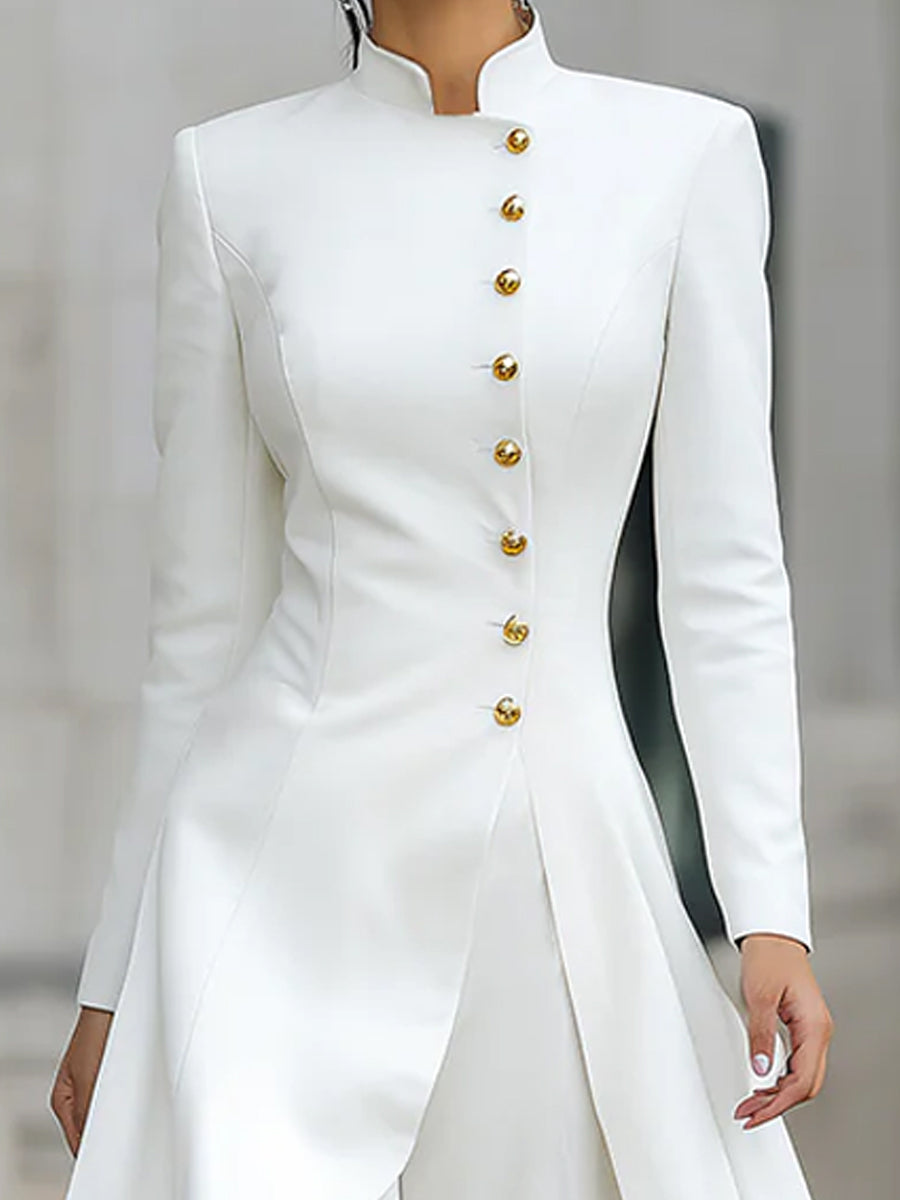 Elegant Front-buttons Long Blazer And Pants Set