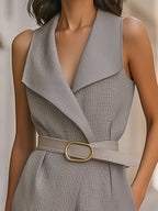Sophisticated Plain Belted Sleeveless Romper