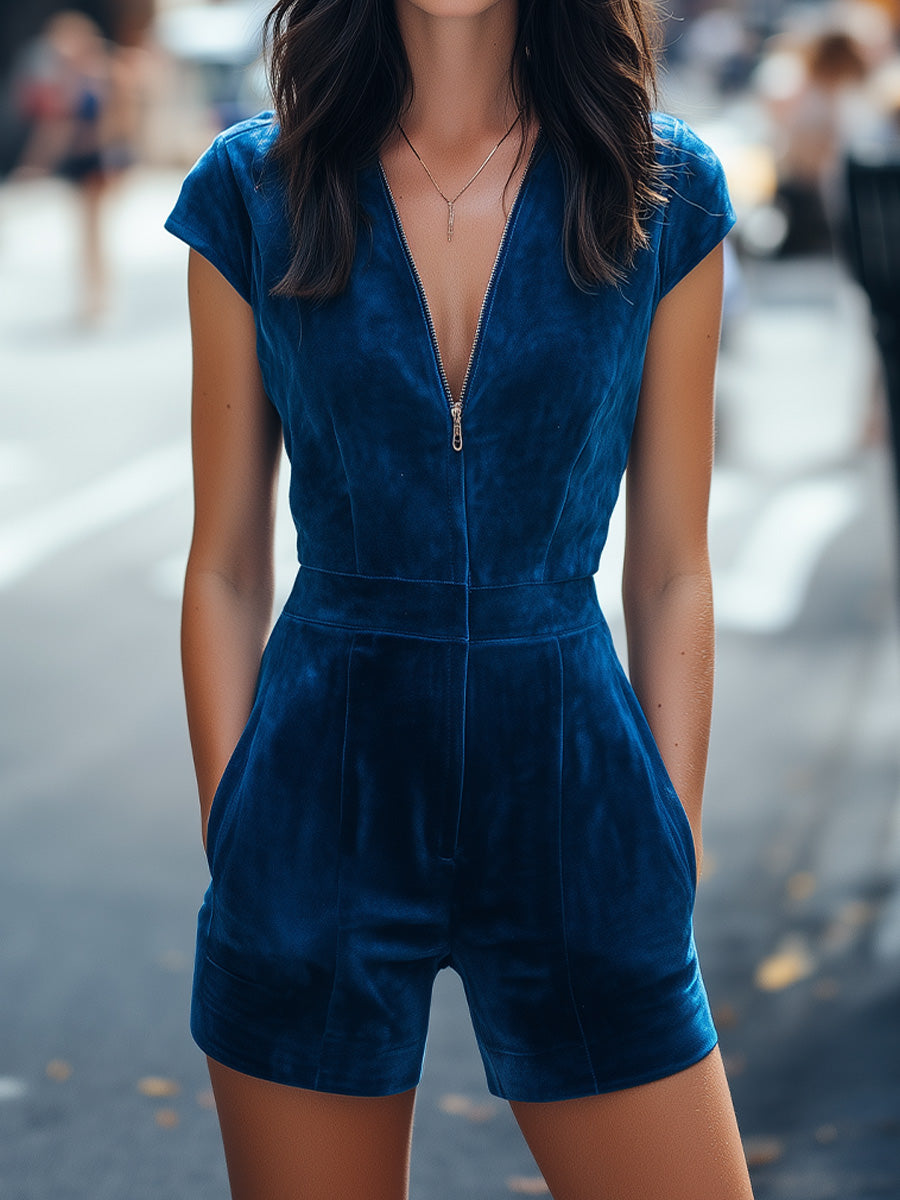 Stylish Zipper-Front  Romper