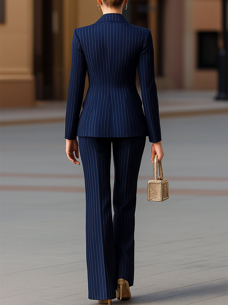 Elegant Pinstripe Double-Breasted Suit Set