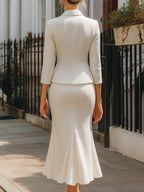 Elegant Textured Buttoned Blazer & Midi Skirt Set