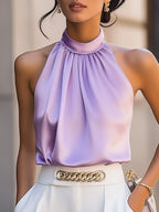 Lavender Satin High Neck Blouse