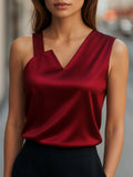 Sleek Asymmetrical Neck Satin Blouse