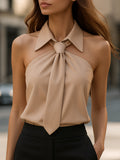 Stylish Sleeveless Halter Blouse with Neck Tie Detail