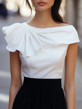 Chic Asymmetric Ruffle Blouse with Boat Neck