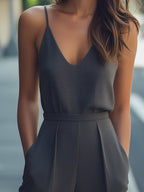 Chic Grey Sleeveless Romper