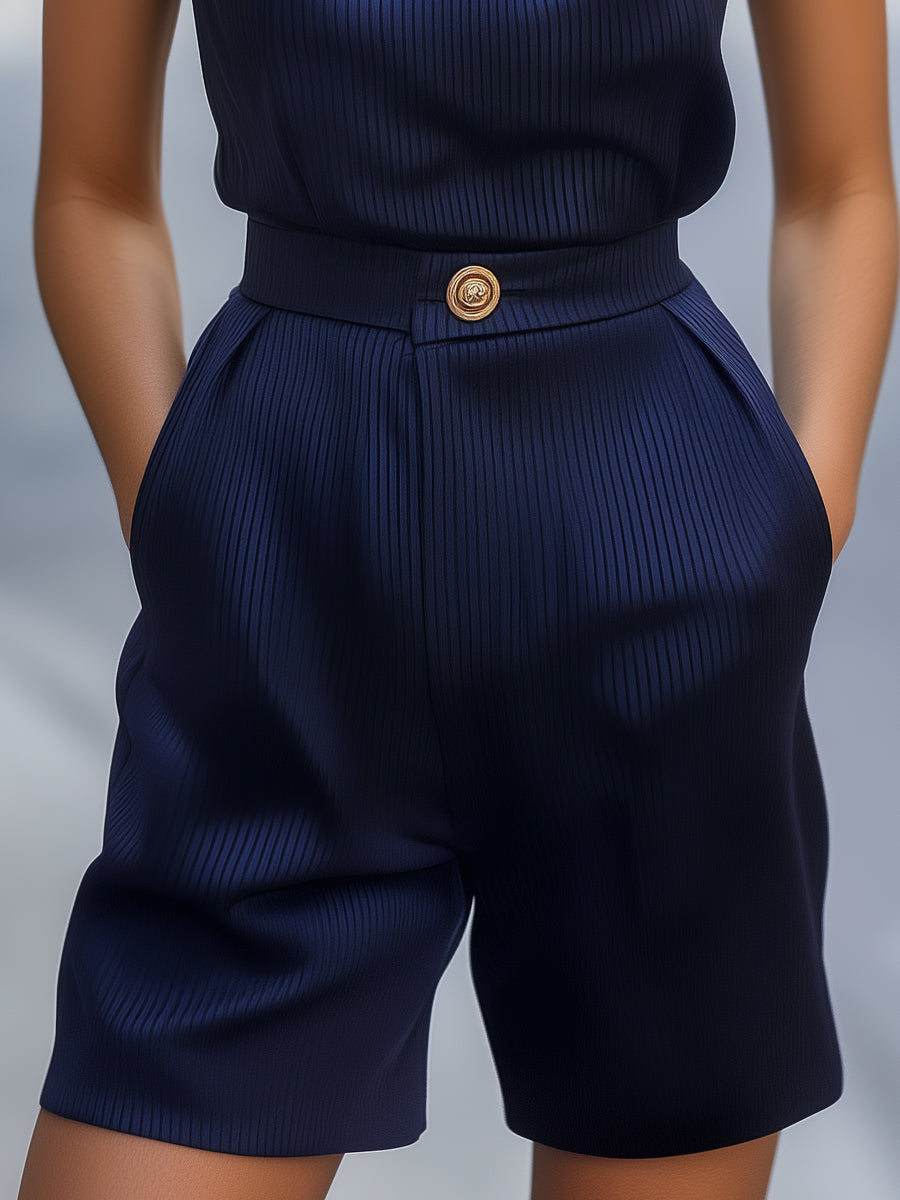 Pinstripe Sleeveless Blouse with Shorts Suit Set