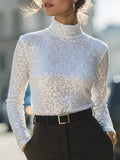Sequin Turtleneck Long-Sleeve Top