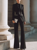 Tailored Embellished Button Blazer Set With Flared Pants