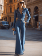 Denim Belted Jumpsuit With Flared Legs