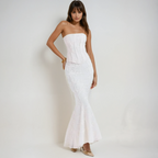 Strapless Embroidered Wedding Guest Maxi Dress