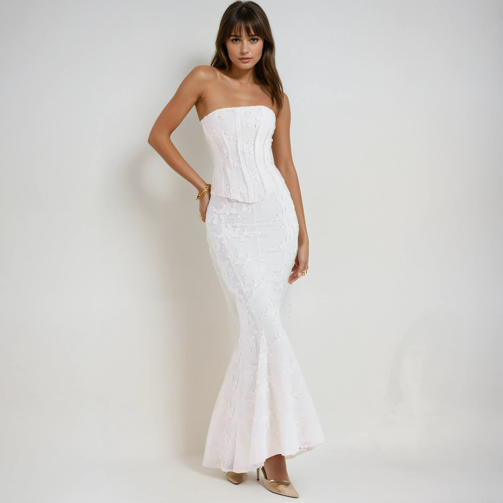 Strapless Embroidered Wedding Guest Maxi Dress