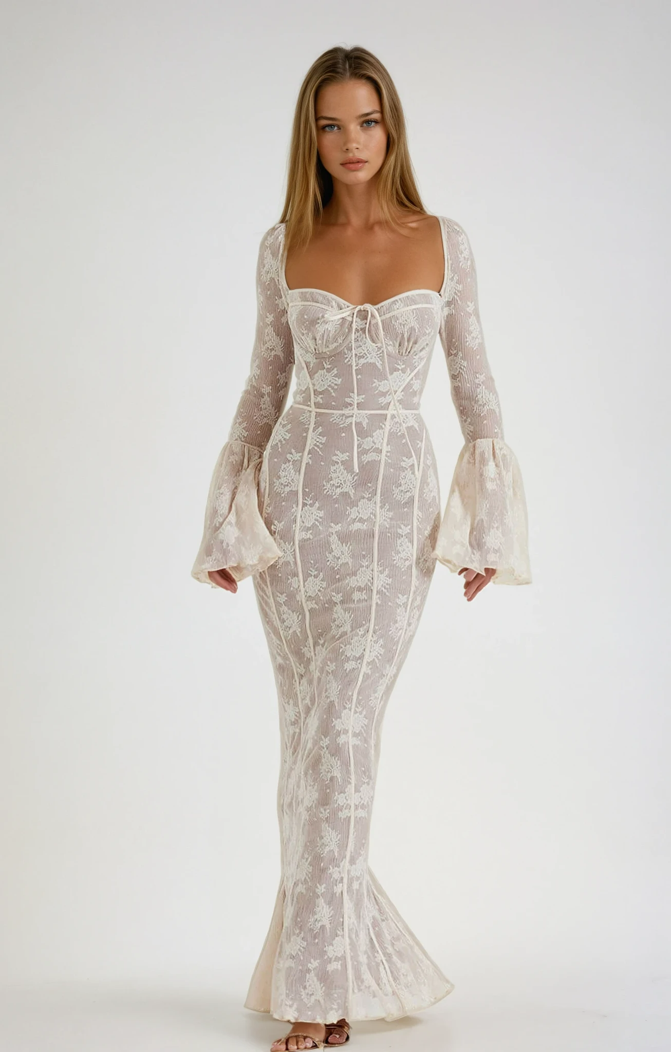 Elegant Lace Summer Night Maxi Dress with Corset Bodice