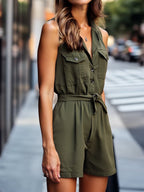 Chic Olive Sleeveless Utility Romper
