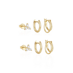 Viviana | Sparkling Double Hoops 3-Pair Set Earrings