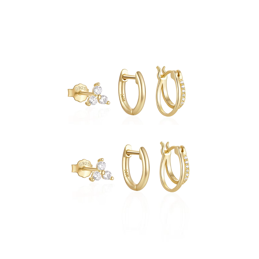 Viviana | Sparkling Double Hoops 3-Pair Set Earrings