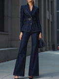 Tailored Dark Denim Blazer & Flare Pants Set