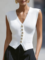 Sculpted Knit Button Vest Top