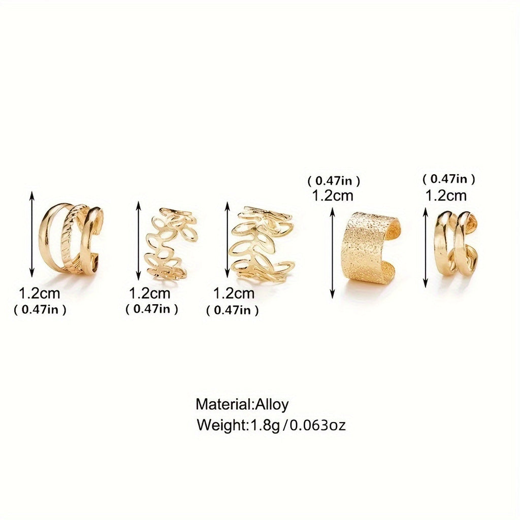Solene | Trendy Gold Sleek 5-Piece Openwork Ear Cuffs Set