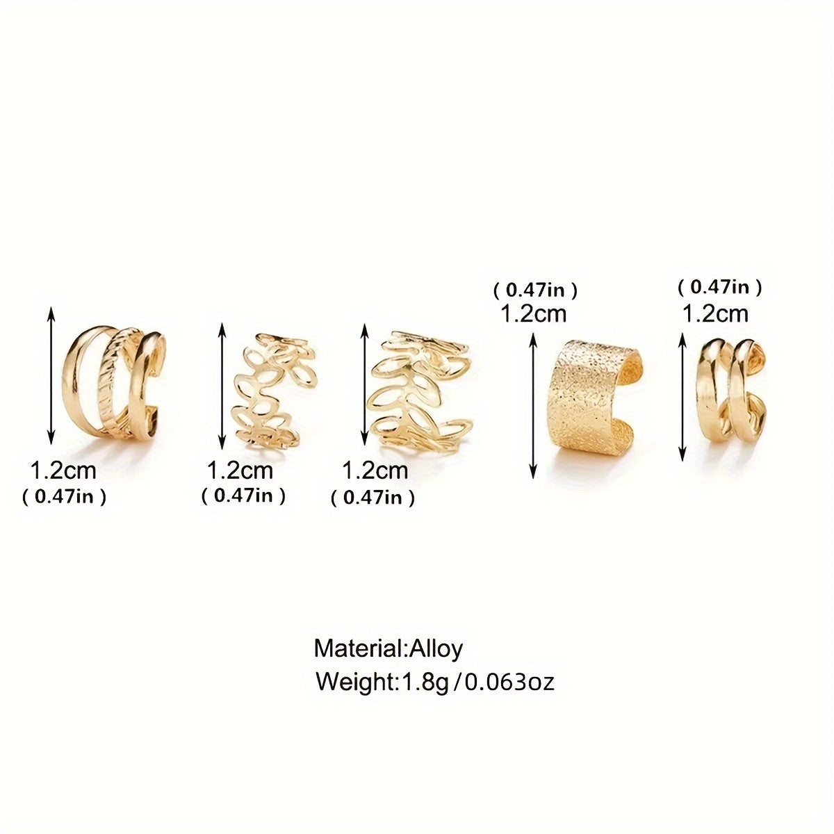 Solene | Trendy Gold Sleek 5-Piece Openwork Ear Cuffs Set