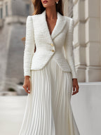 Tweed Blazer And Pleated Midi Skirt Set