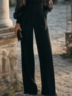 Sheer Lantern Sleeve High-Neck Wide-Leg Jumpsuit