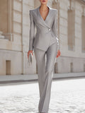 Sleek Light Gray Single-Breasted Blazer Suit Set