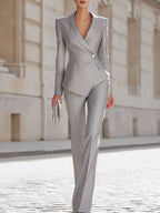 Sleek Light Gray Single-Breasted Blazer Suit Set