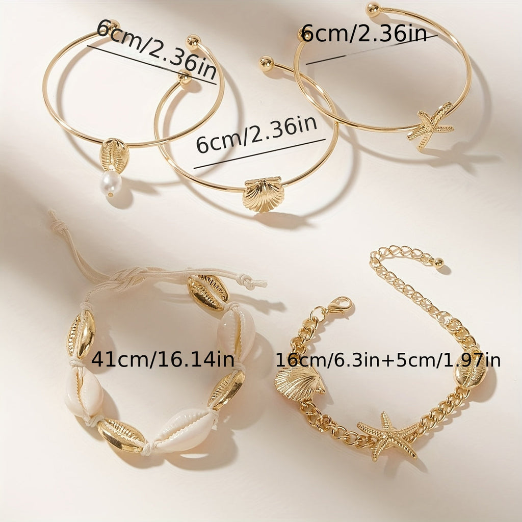 Nayara | 5-Piece Boho Shell & Starfish Bracelet Set