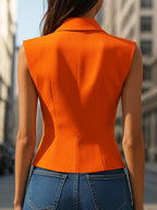 Vibrant Orange Sleeveless Blazer Top