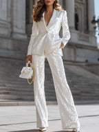 Tailored Textured Blazer Set With Wide-Leg Pants