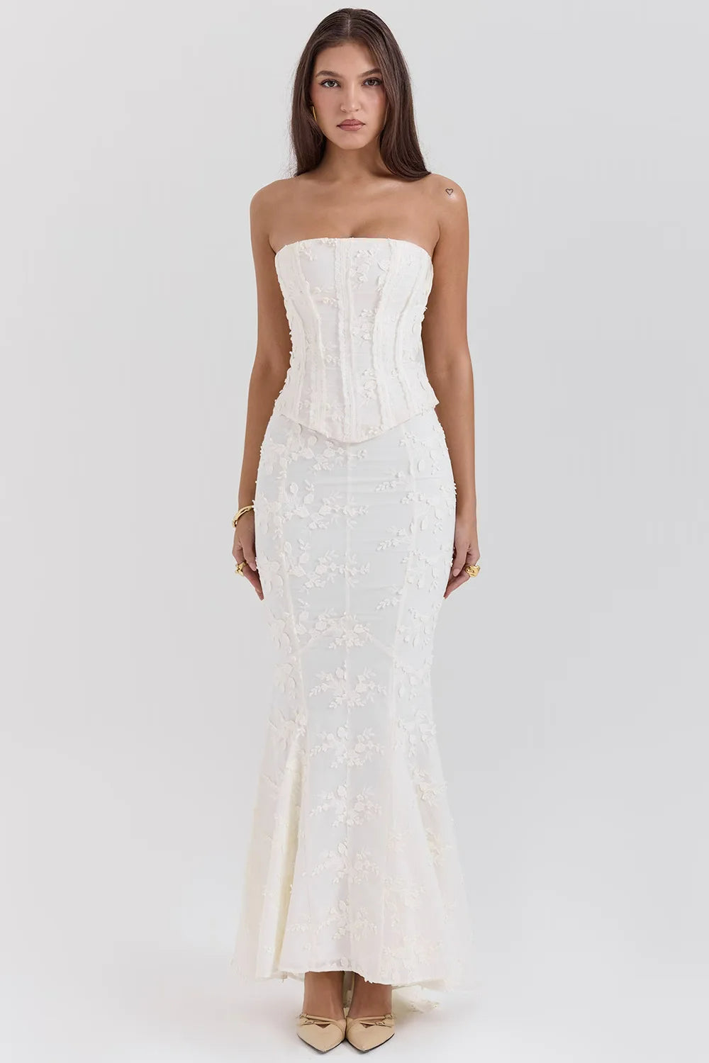 Strapless Embroidered Wedding Guest Maxi Dress